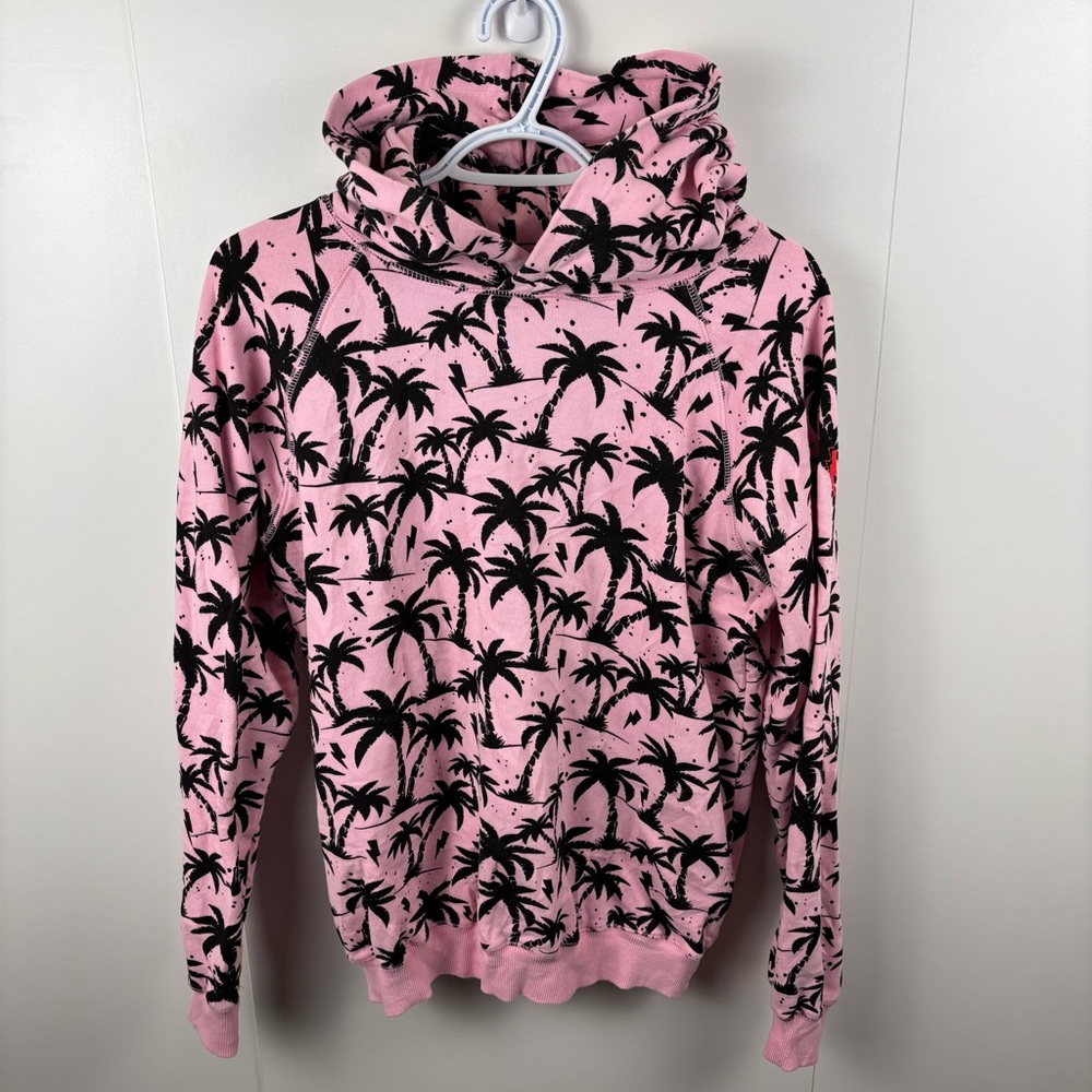 Scamp & Dude Palm Tree Bubblegum Pink Black Cotton Hoodie Sweatshirt Jumper sz S